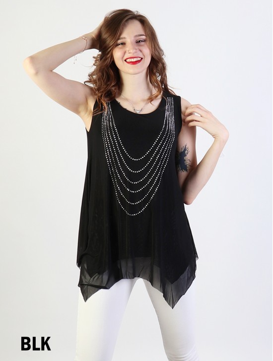 Arched Rhinestone Chiffon Top